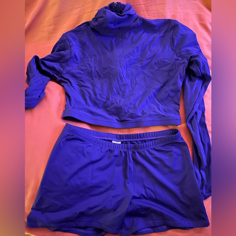 Purple Long Sleeve Crop Top and Shorts Cheer Set